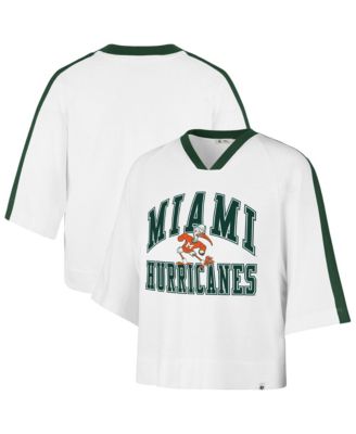 47 Brand Women's White Miami Hurricanes Big Overarch Drop Needle Raglan V-Neck T-Shirt