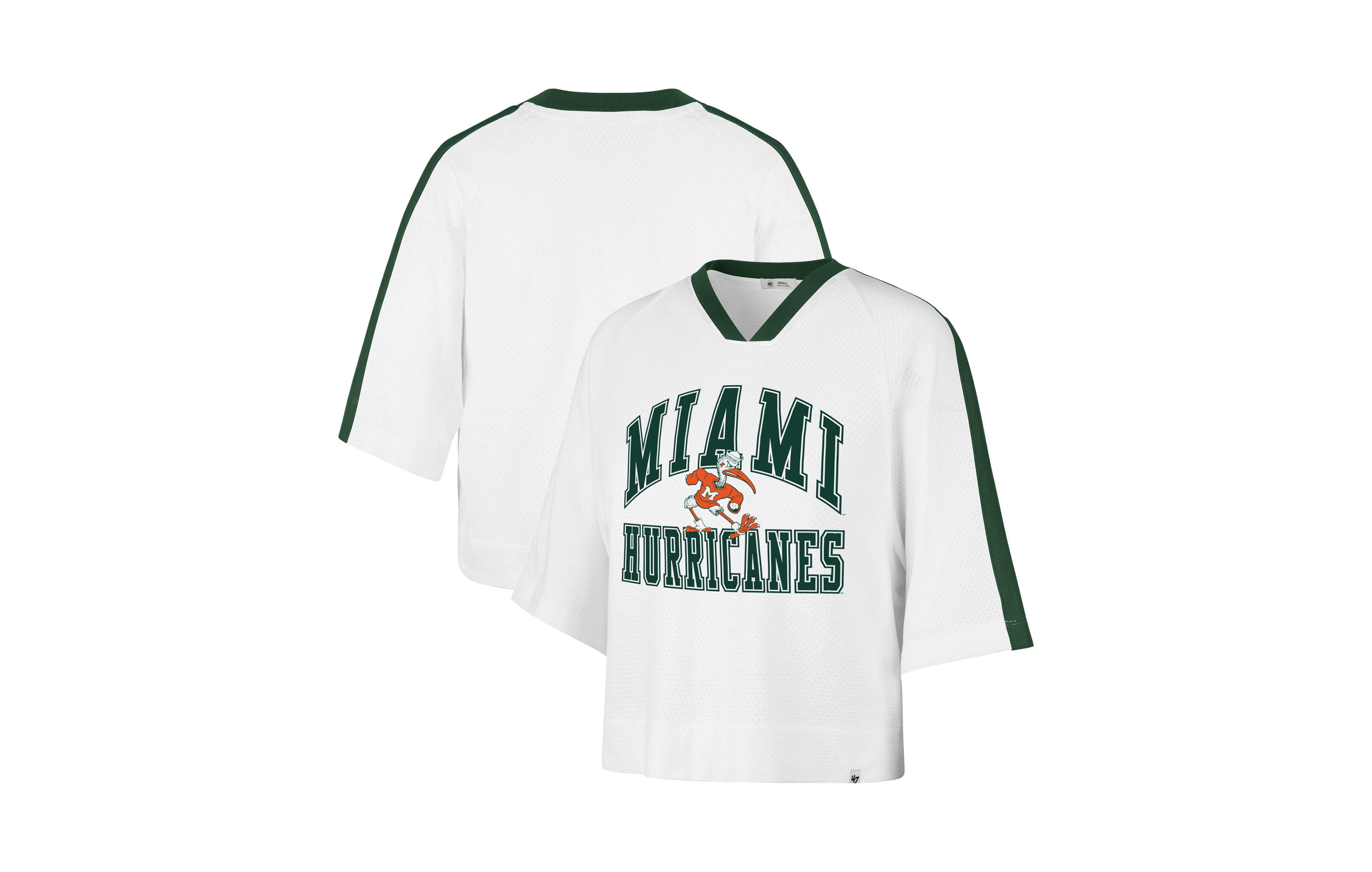 '47 Brand Women's White Miami Hurricanes Big Overarch Drop Needle Raglan V-Neck T-Shirt