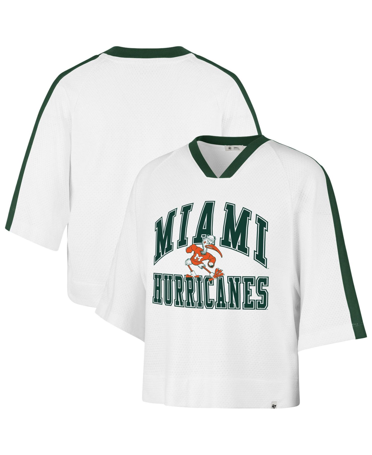 Women's '47 White Miami Hurricanes Big Overarch Drop Needle Raglan V-Neck T-Shirt