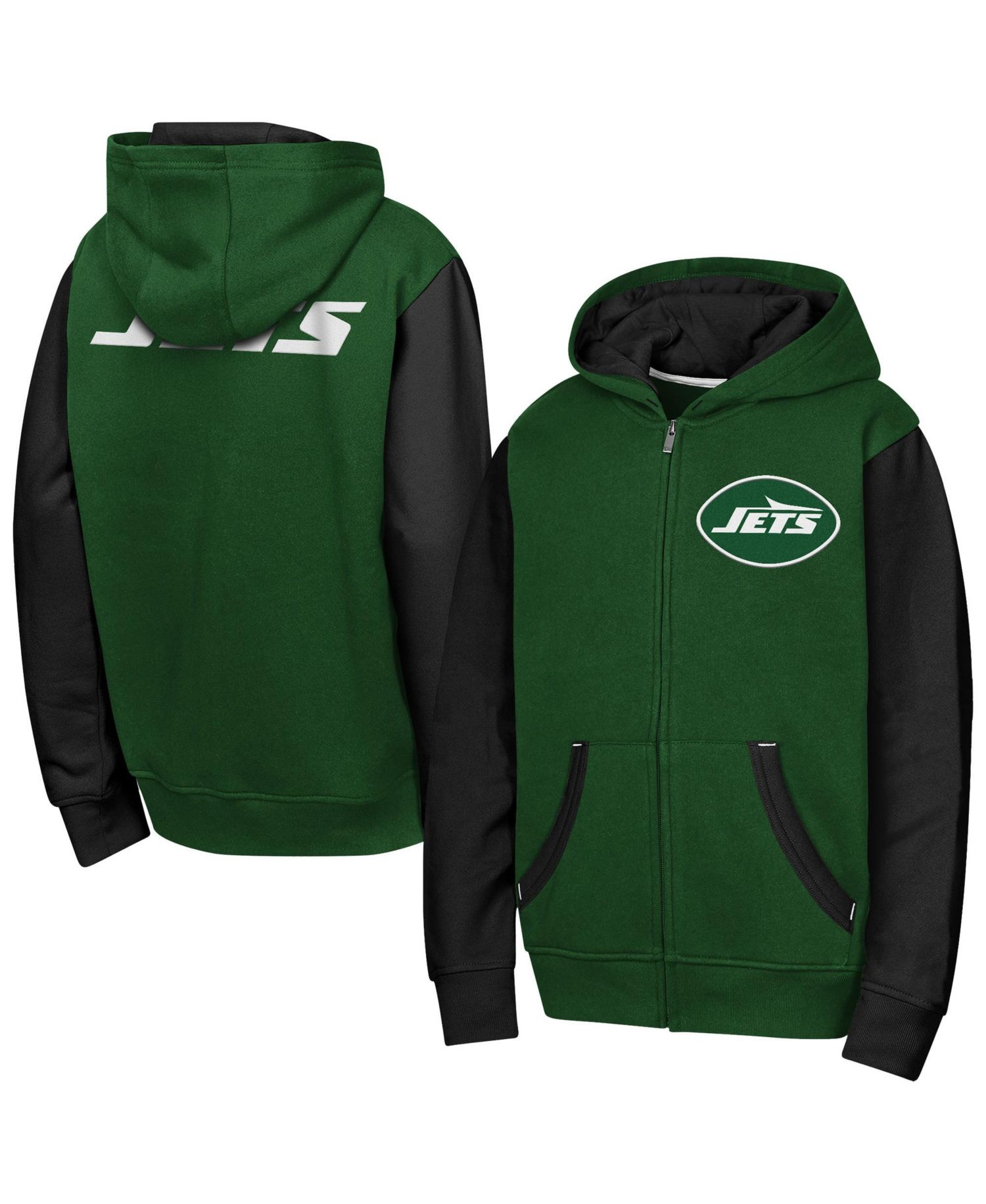 Big Boys and Girls Green New York Jets Stadium Colorblock Full-Zip Hoodie