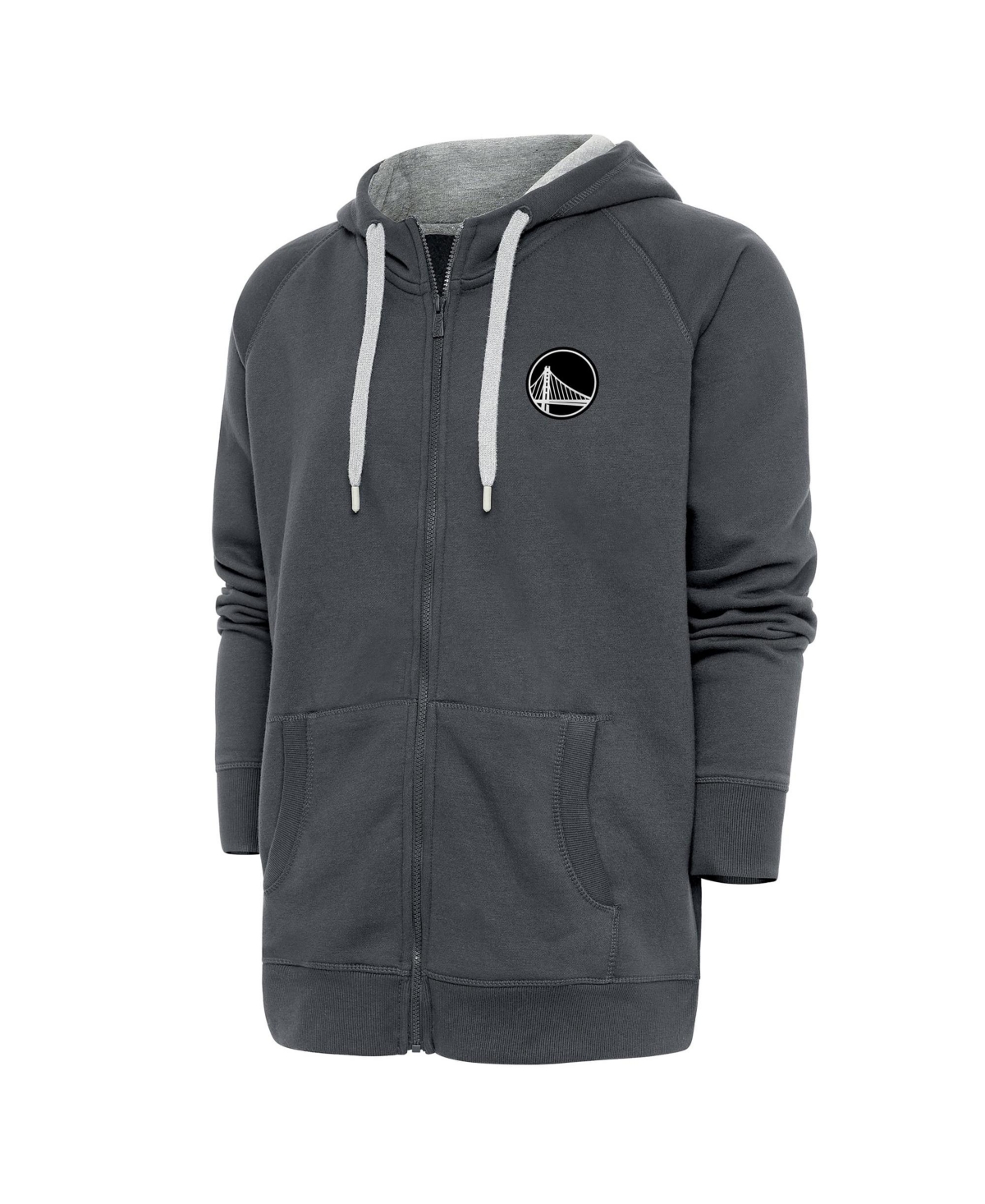 Men's Antigua Charcoal Golden State Warriors Metallic Logo Victory Raglan Full-Zip Hoodie