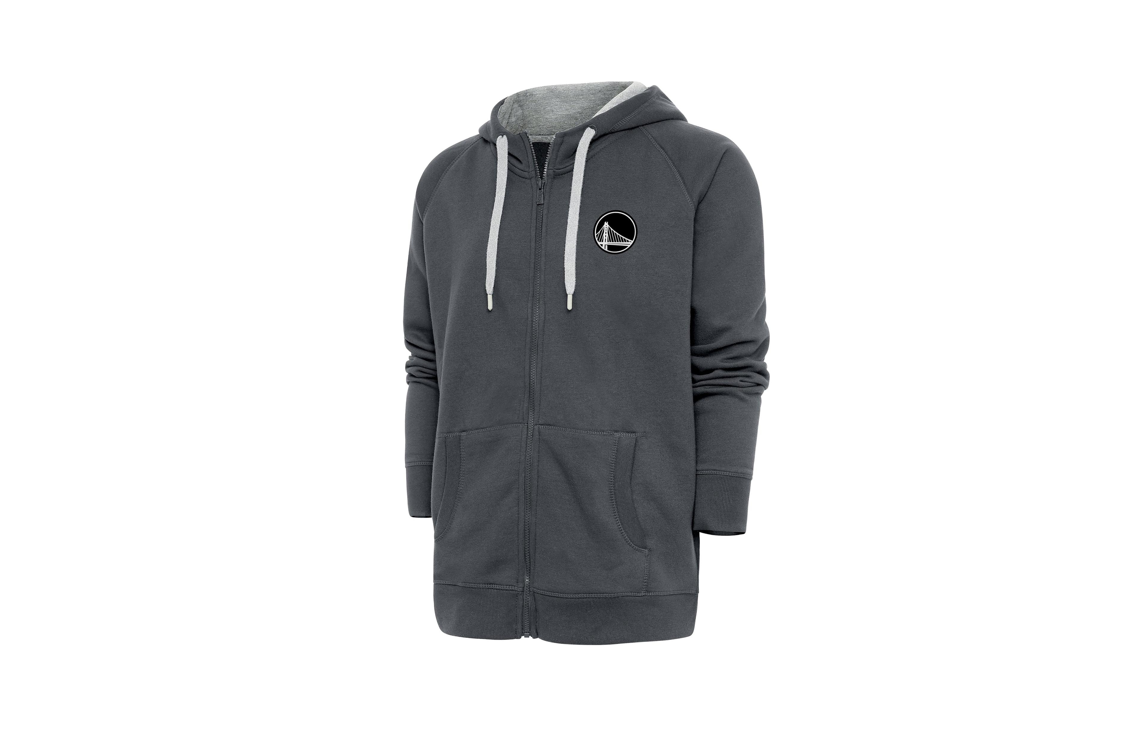 Men's Antigua Charcoal Golden State Warriors Metallic Logo Victory Raglan Full-Zip Hoodie