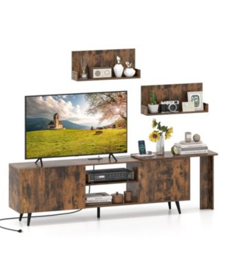 TV Stand for TVs up to 85 TV Cabinet with 2 Wall Shelves and Charging Station