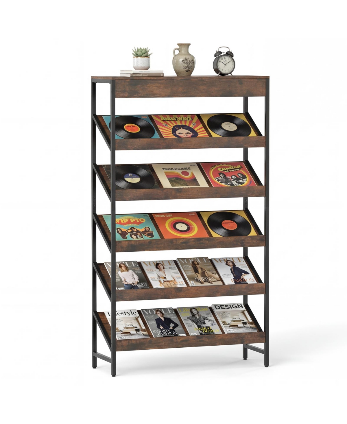 Mecale 6-Tier Tall Freestanding Bookshelf with Angled Shelves for Home Office