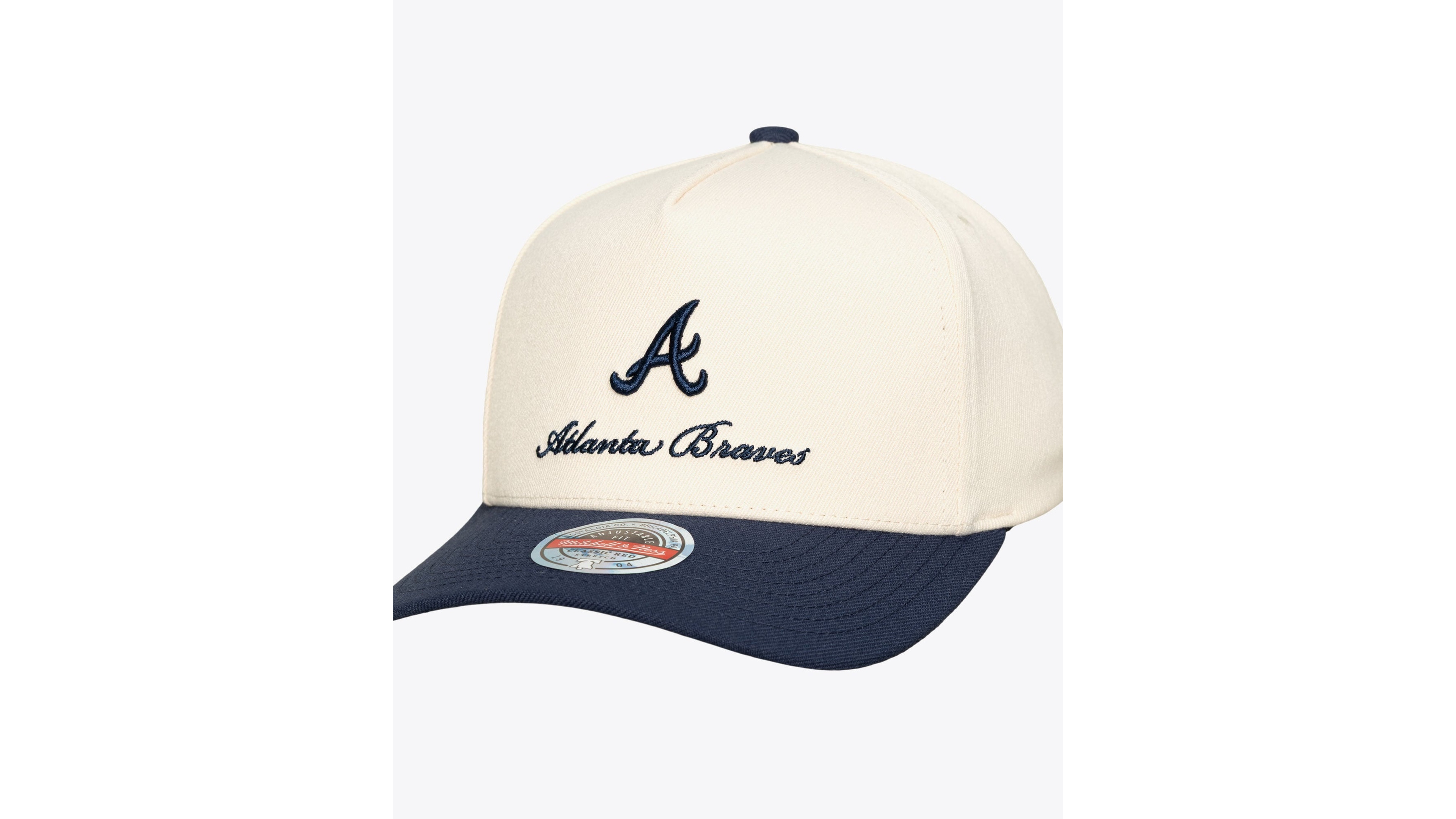 Mitchell & Ness Men's Cream/Navy Atlanta Braves Flawless Stretch-Snapback Hat