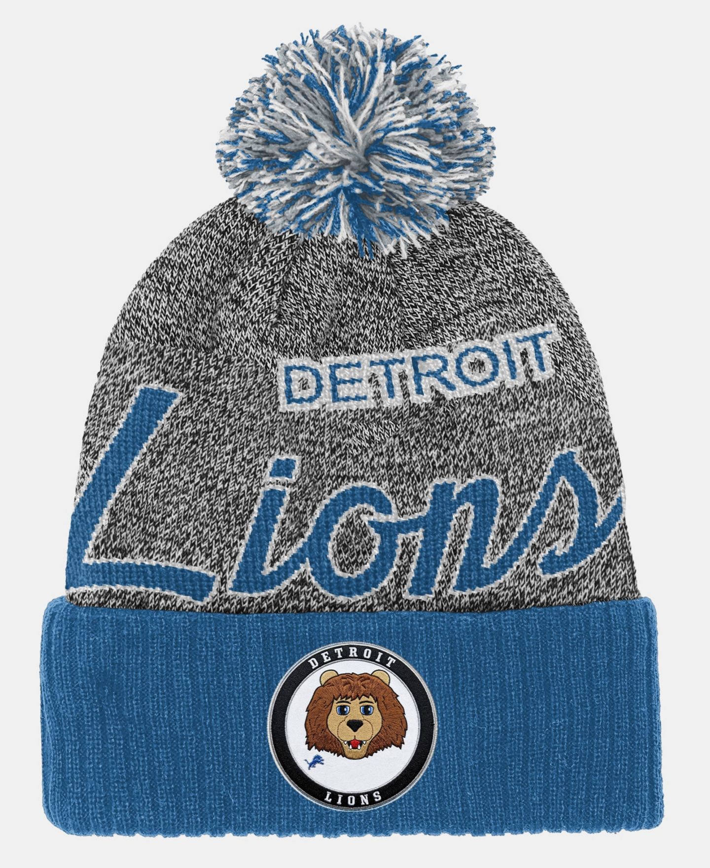 Детская шапка Mitchell & Ness Light Blue Detroit Lions Cuffed Knit Hat with Puff — фото 1