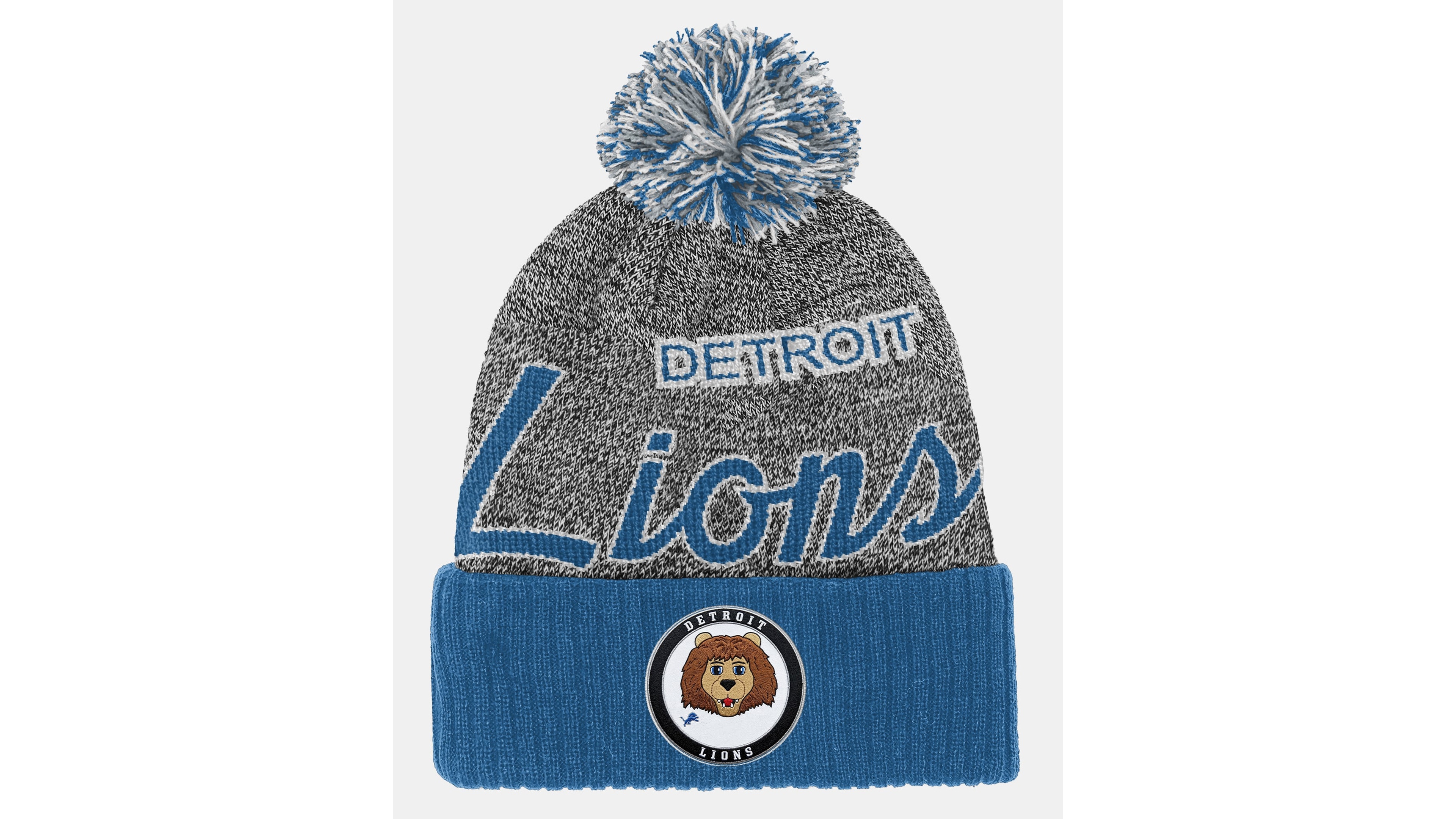 Big Boys and Girls Mitchell & Ness Light Blue Detroit Lions Cuffed Knit Hat with Puff