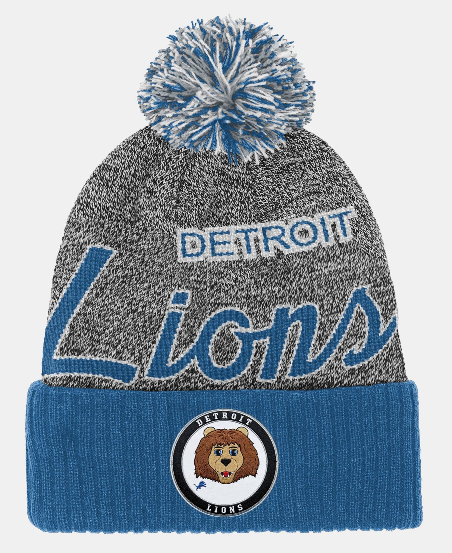 Big Boys and Girls Light Blue Detroit Lions Cuffed Knit Hat with Puff