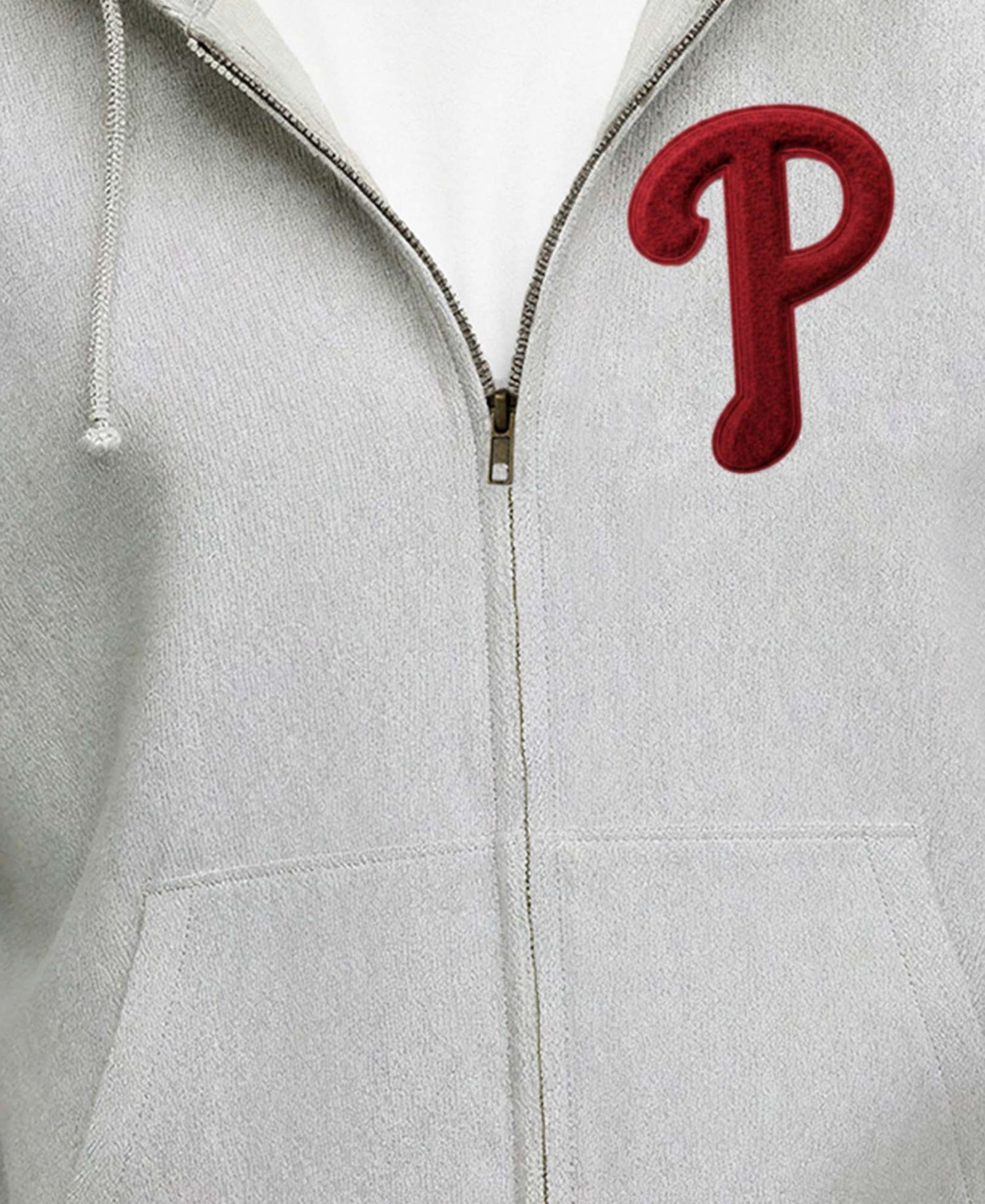 Men's Gray Philadelphia Phillies Reverse Weave Chenille Full-Zip Hoodie