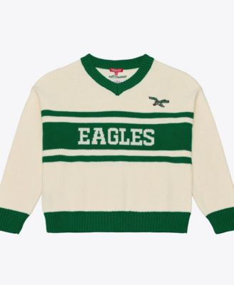 Women's Cream/Kelly Green Philadelphia Eagles Retro Roots V-Neck Sweater