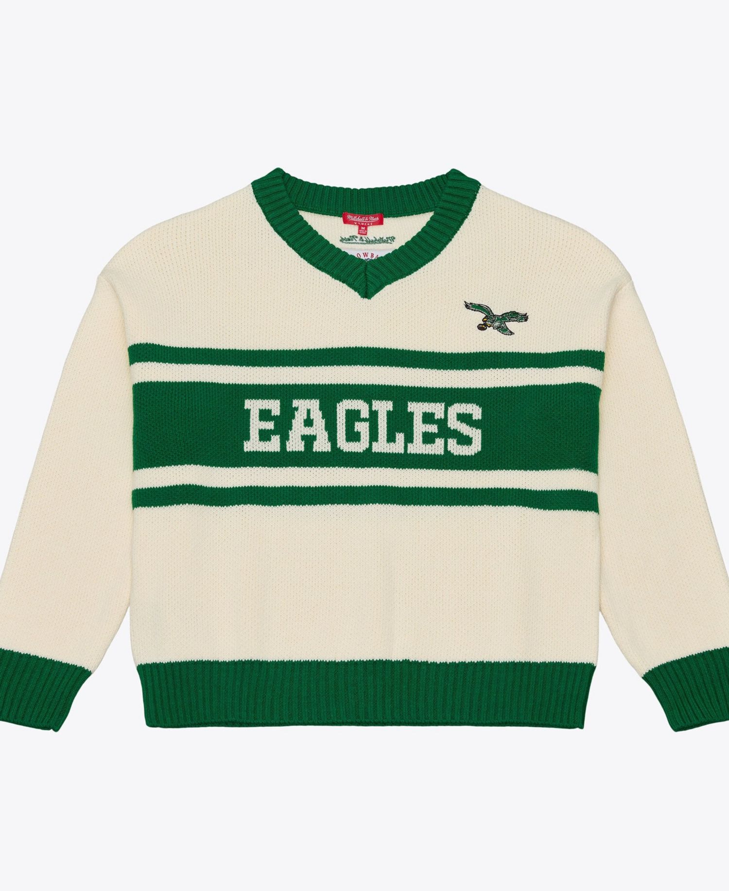 Women's Cream/Kelly Green Philadelphia Eagles Retro Roots V-Neck Sweater