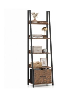 5-Tier Ladder Bookshelf with Fabric Drawer for Living Room and Home Office