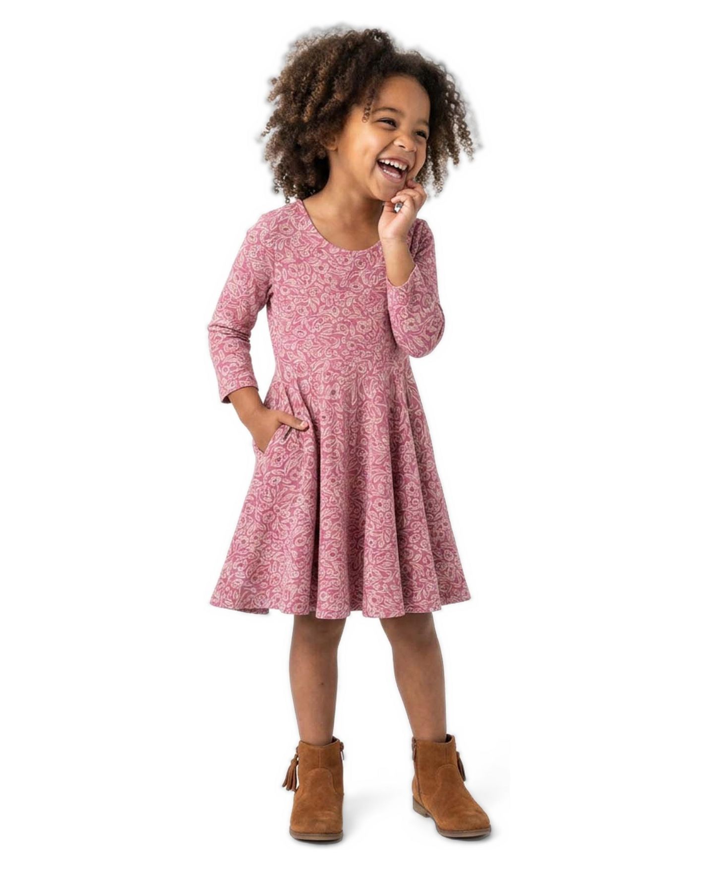 Детское платье Mightly из органического хлопка с принтом, рукав 3/4, 2T-4T, цвет: Розовый — фото 2