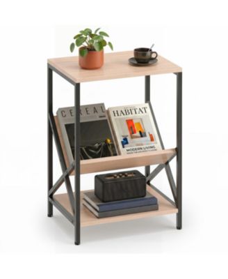 3 Tier Industrial Side Table with V Shaped Bookshelf for Living
