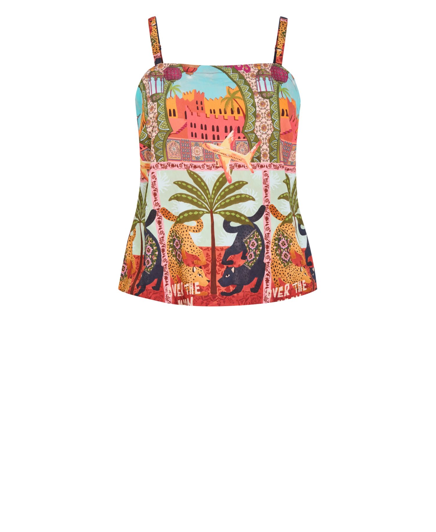 Plus Size Capri Paradise Square Neck Crinkle-Print Camisole