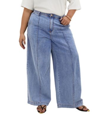 Plus Size Tilly High-Rise Wide-Leg Elastic-Back Cotton Denim Pants