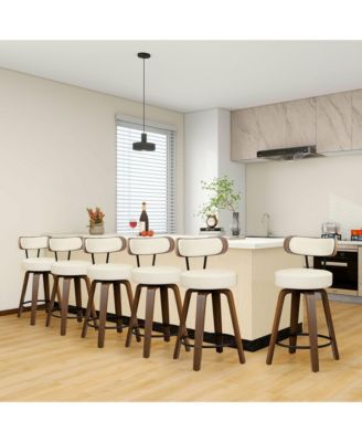 26 inches Swivel Bar Stools Set of 6, Faux Leather Counter Height Bar Stools