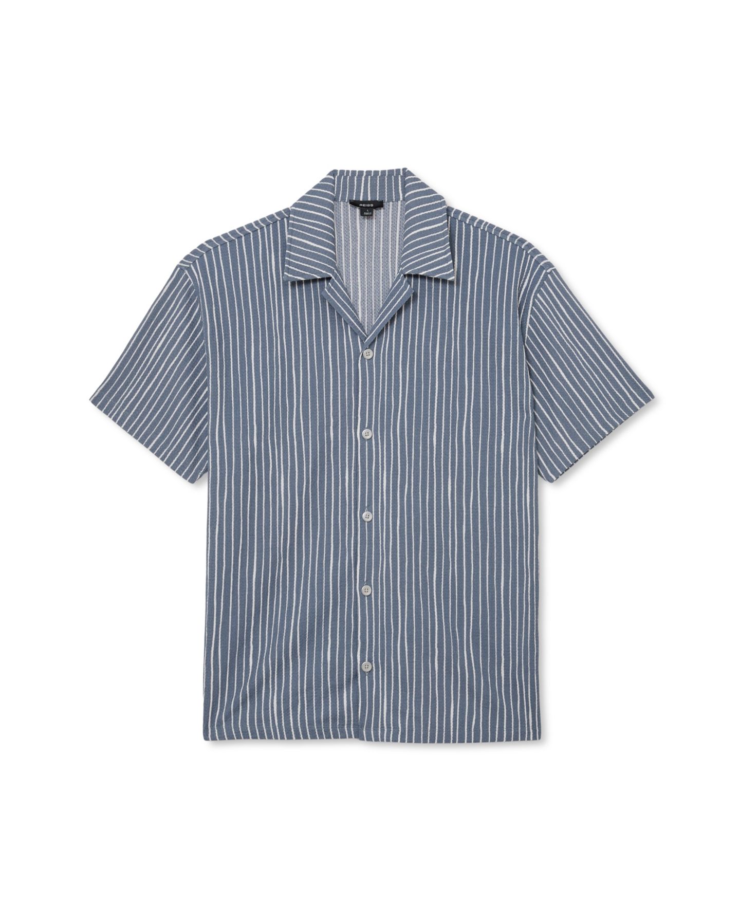 Мужская рубашка REISS Max Short-Sleeve Striped Cuban-Collar, цвет: Синий — фото 5