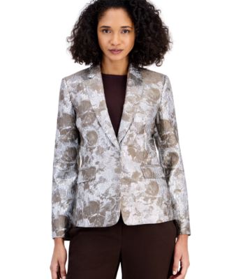 Petite Jacquard 1 Button Floral Blazer