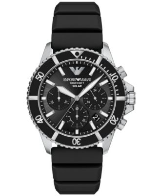 Men's World Explorer Solar Chronograph Black Silicone Watch 44mm
