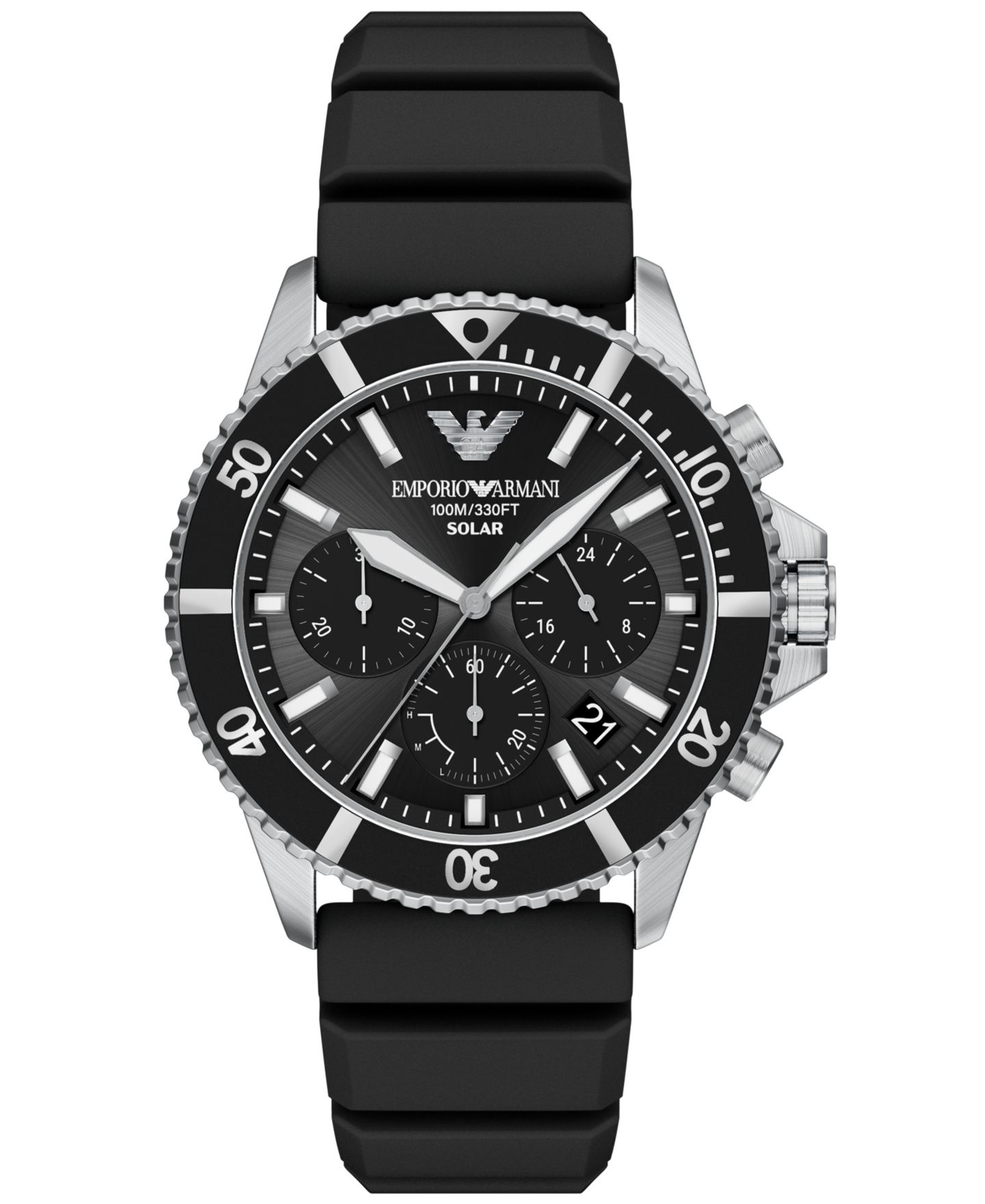 Мужские часы Emporio Armani World Explorer Solar Chronograph Black Silicone 44mm — фото 1