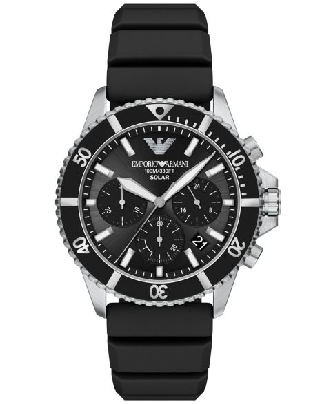 Мужские часы Emporio Armani World Explorer Solar Chronograph Black Silicone 44mm