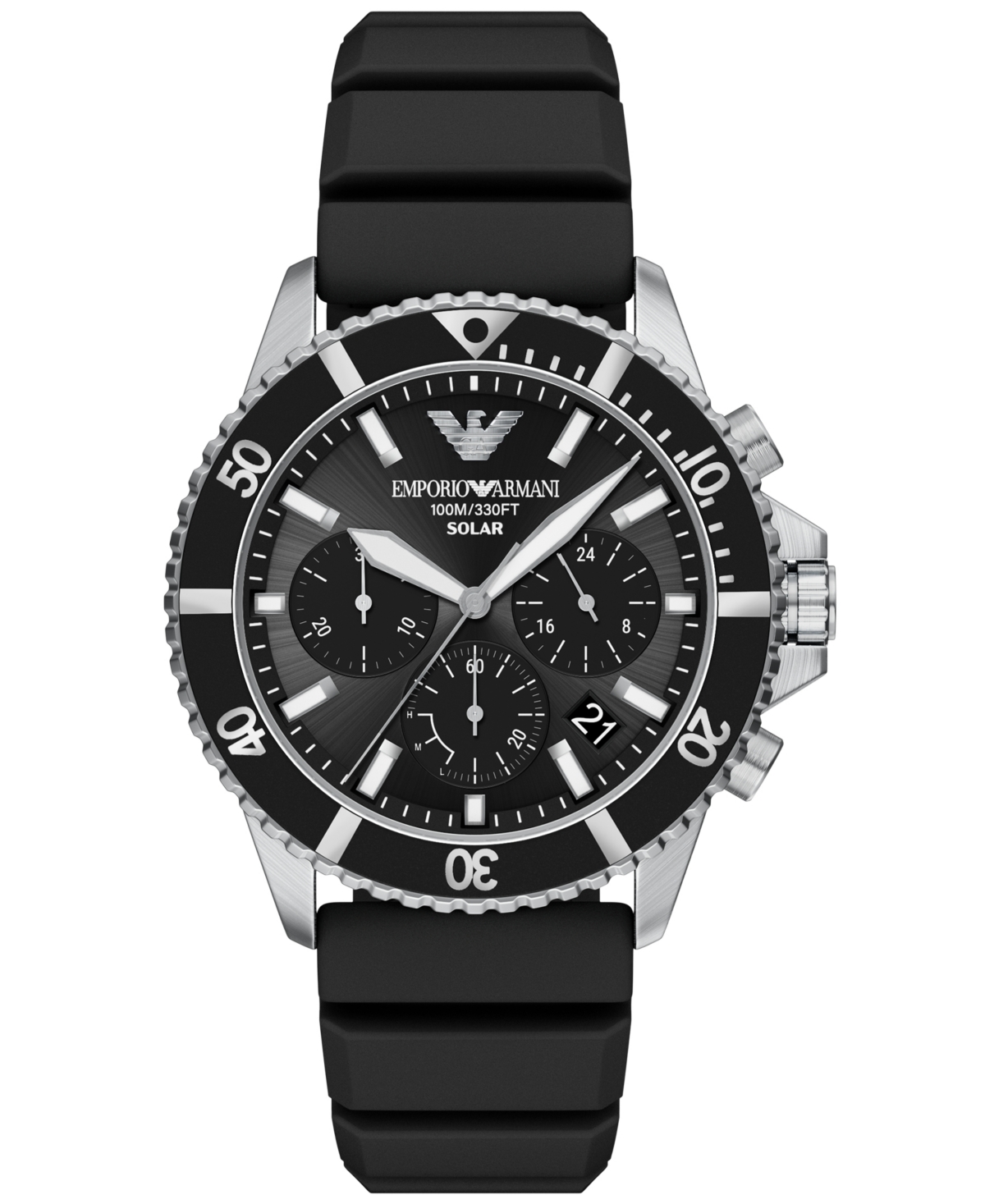 Emporio Armani Men's World Explorer Solar Chronograph Black Silicone Watch 44mm - Black