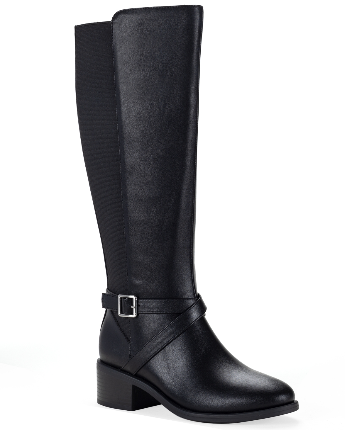 Style & Co Women's Yanaa Knee High Buckle Memory Foam Faux Leather Riding Boots, Macy's Exclusive - Black