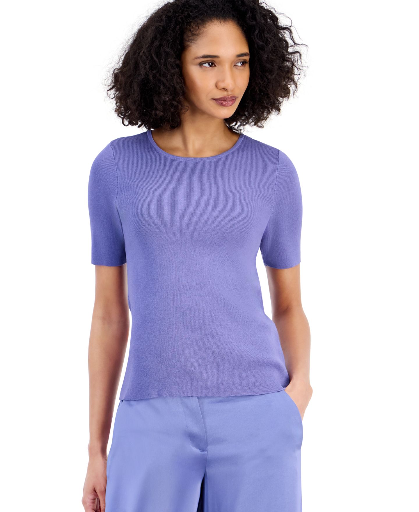 Женский свитер Tahari ASL Short-Sleeve Scoop-Neck, цвет: Синий морозный — фото 1