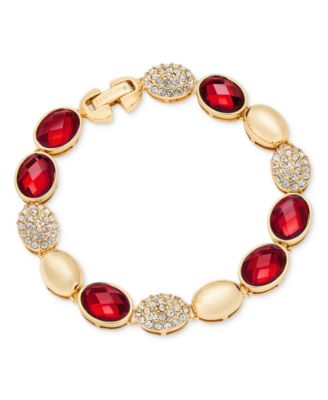 Gold-Tone Crystal Domed Metal & Stone Line Bracelet