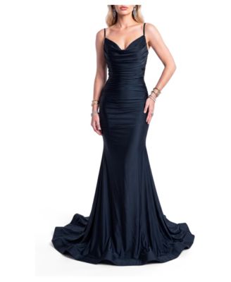 Women's Ruched Cowl Neck Mermaid Gown