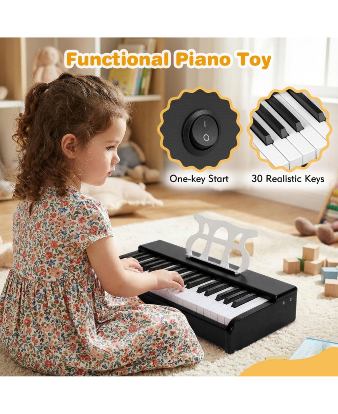 Детские игрушки SUGIFT Kids' Digital Piano Keyboard 30 Keys Beginner, 2-Piece Set, Ages 3+, цвет: Чёрный — фото 6