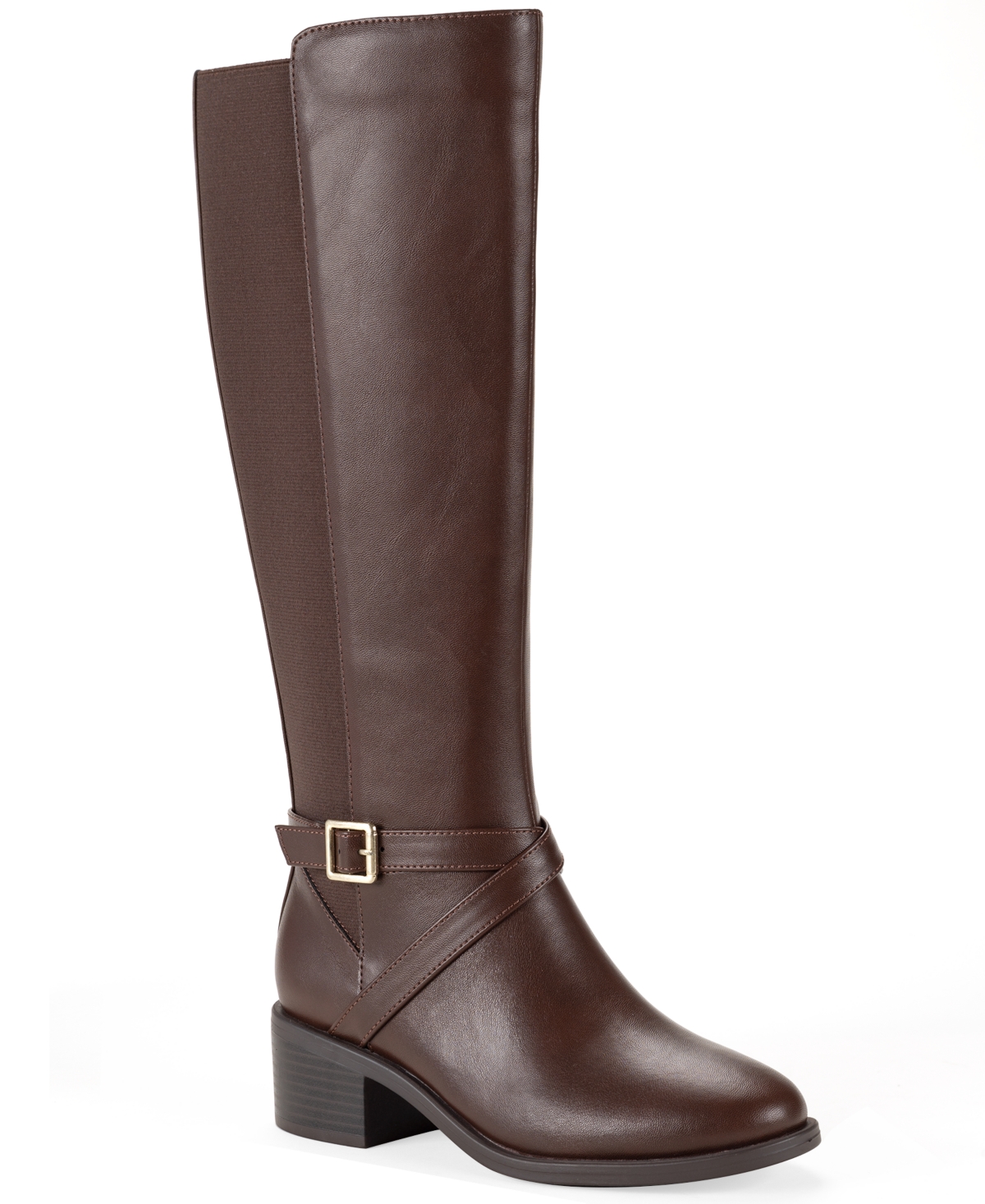 Style & Co Women's Yanaa Knee High Buckle Memory Foam Faux Leather Riding Boots, Macy's Exclusive - Dark Roast