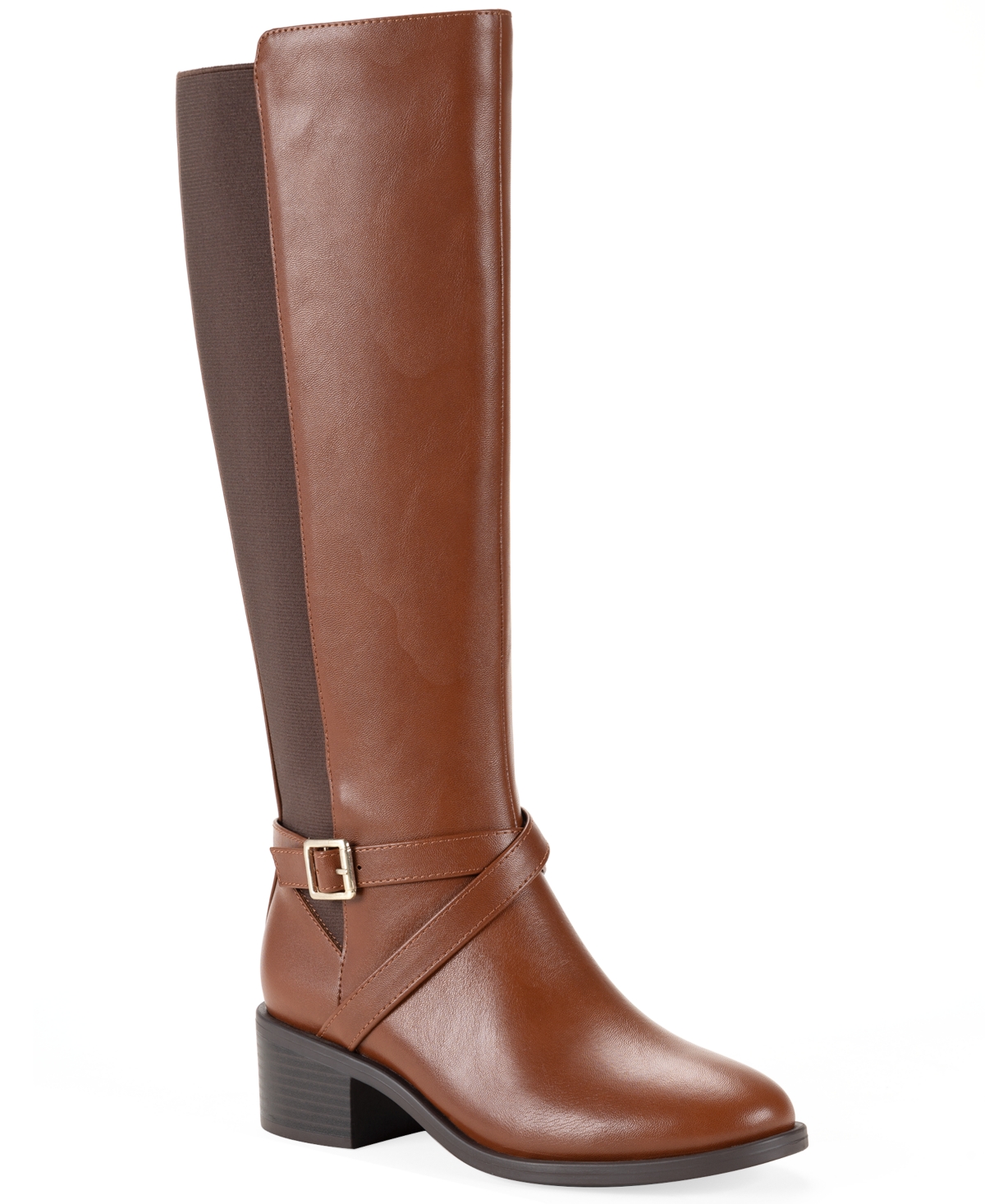 Style & Co Women's Yanaa Knee High Buckle Memory Foam Faux Leather Riding Boots, Macy's Exclusive - Acorn Brown