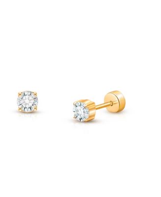 14K Gold on Titanium Crystal Birthstone Stud Screw Back Earrings