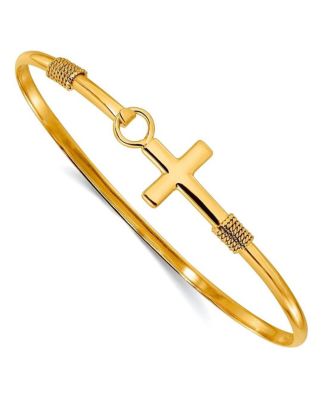 925 Sterling Silver Rhodium or Gold-Flashed 7 Inch Sideways Cross Bangle