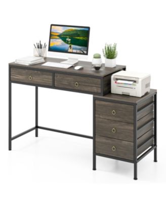 Computer Desk with 5 Drawers Home Office Desk with Side File Cabinet, Gray