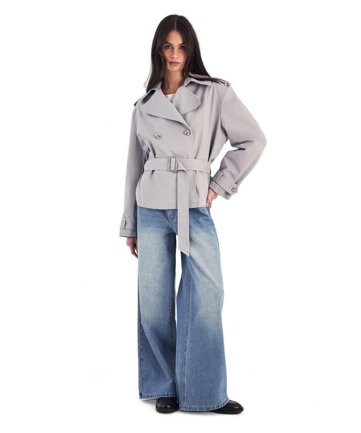 Women's Double Breasted Short Trench Coat