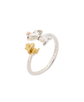 Silver-Plated Cubic Zirconia Snoopy Wood Open Ring