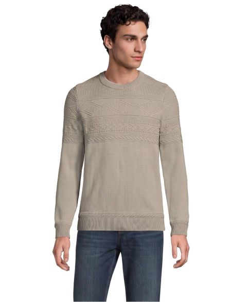 Мужской свитер Lands' End Drifter Crewneck Long-Sleeve Textured, цвет: Дюнный серый