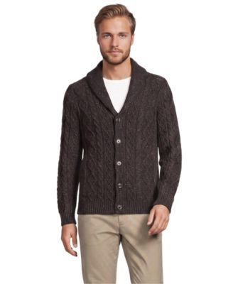 Men's Cable-Knit Shawl-Collar Cotton/Wool-Blend Cardigan