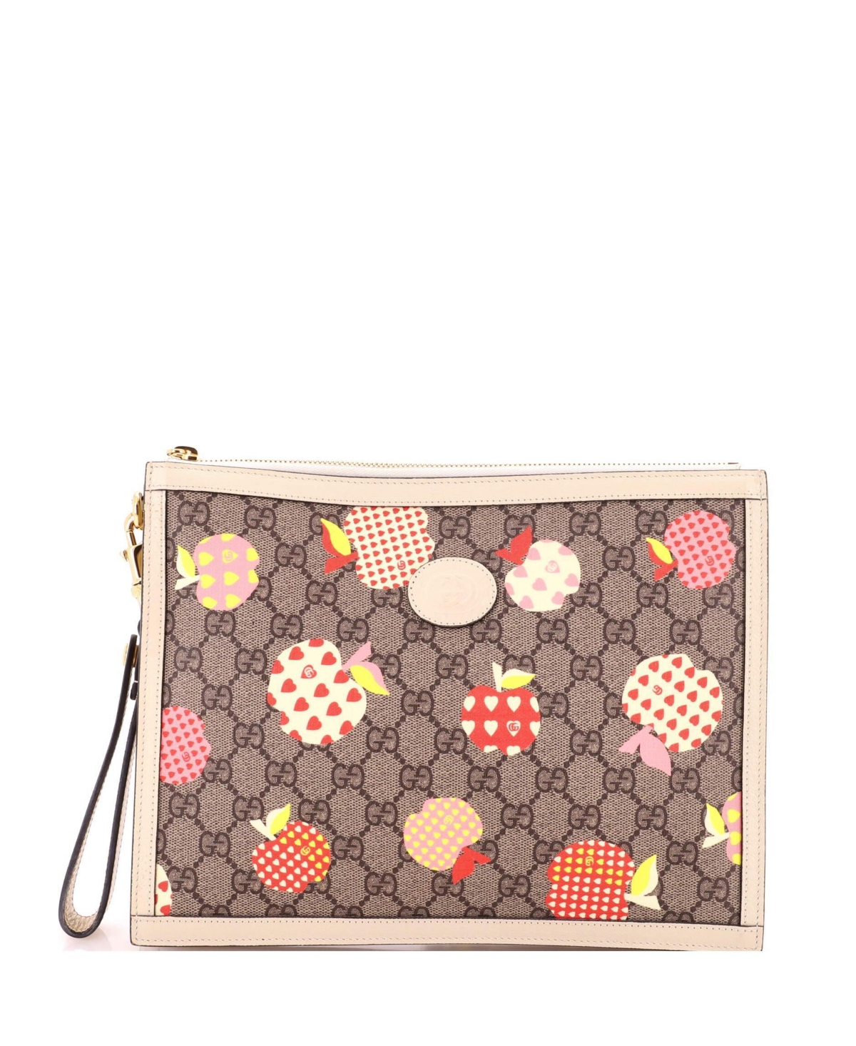 Pre-Owned Gucci Medium Les Pommes Printed Gg Coated Canvas Wristlet Zip Pouch