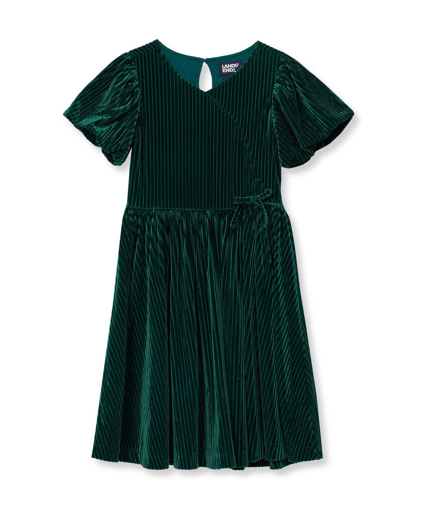 Платье Lands' End Bubble-Sleeve Fit & Flare Dress для девочек, цвет: Зелёный — фото 1