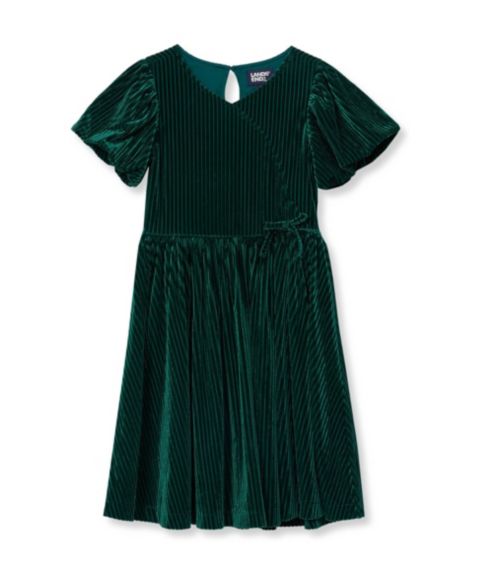 Платье Lands' End Bubble-Sleeve Fit & Flare Dress для девочек, цвет: Зелёный