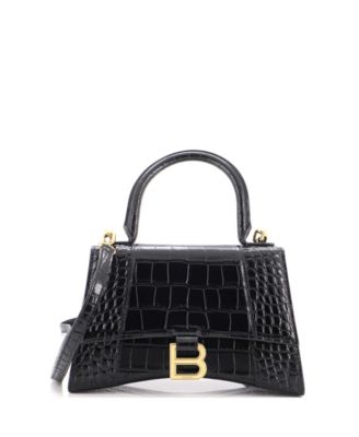 Small Hourglass Top Handle Bag Embossed Leather