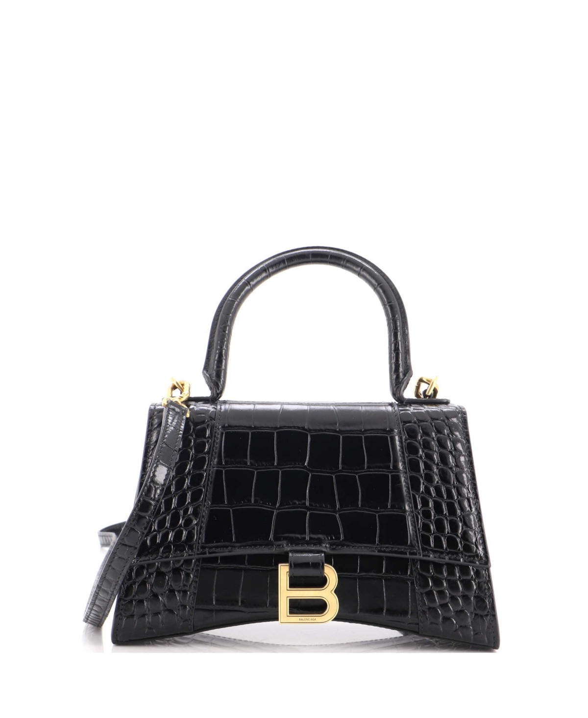 Pre-Owned Balenciaga Small Hourglass Top Handle Bag Embossed Leather - Black