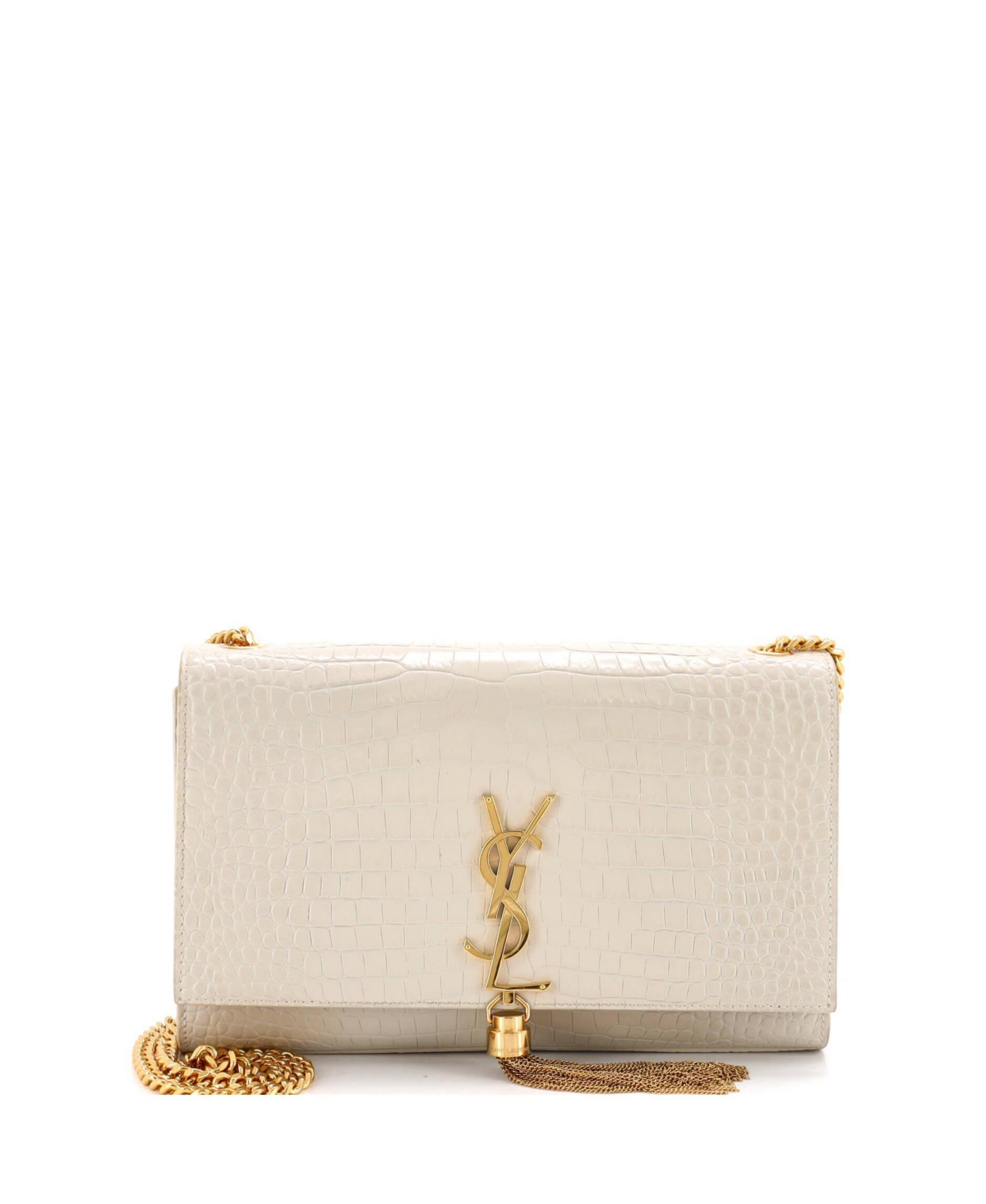 Pre-Owned Saint Laurent Medium Classic Monogram Tassel Crossbody Bag Embossed Leather - Natural