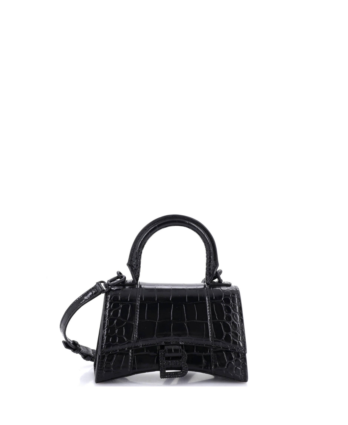 Pre-Owned Balenciaga Xs Hourglass Top Handle Bag Embossed Leather - Black