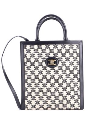 Small Vertical Cabas Tote Embroidered Canvas with Leather