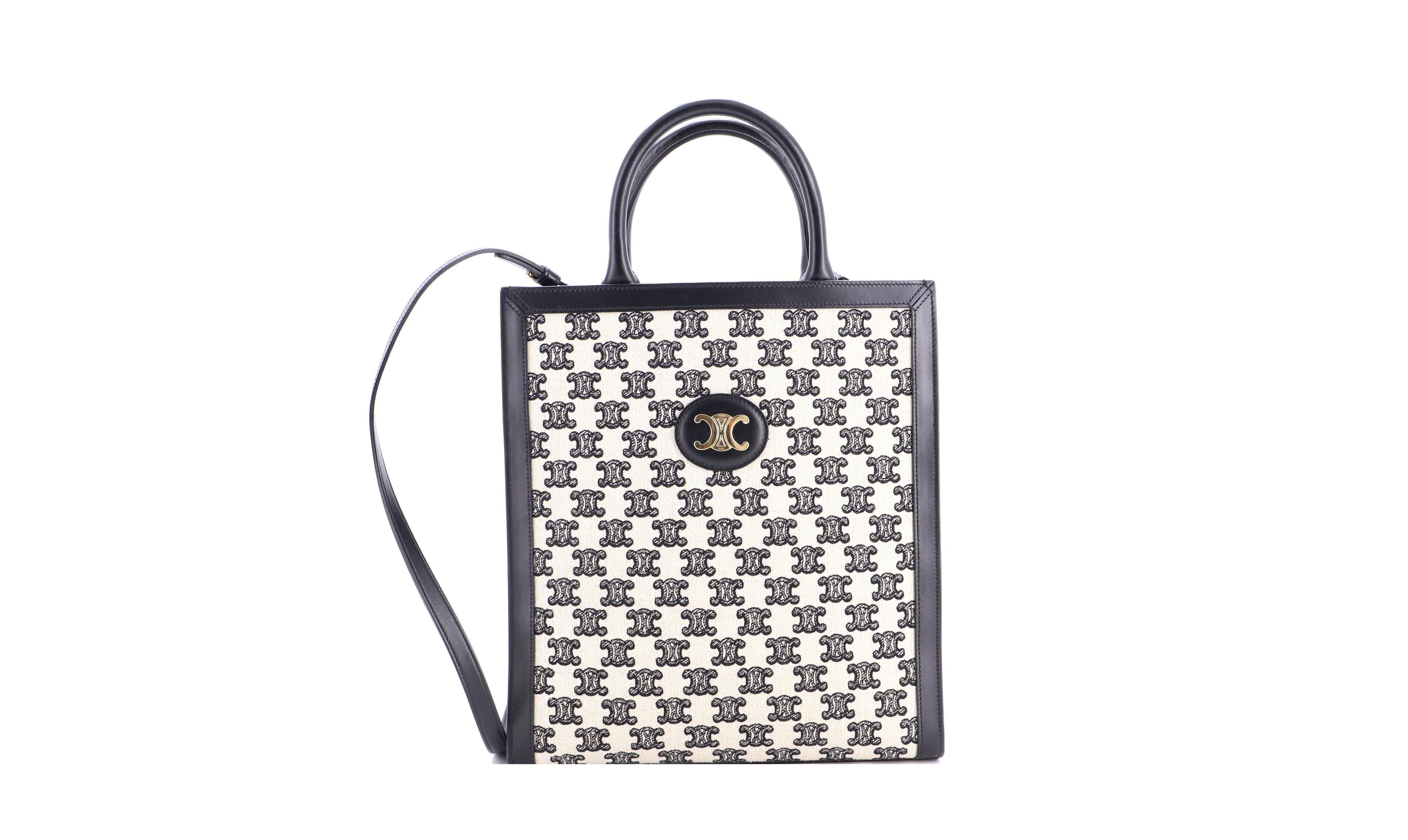 Pre-Owned Celine Small Vertical Cabas Tote Embroidered Canvas with Leather